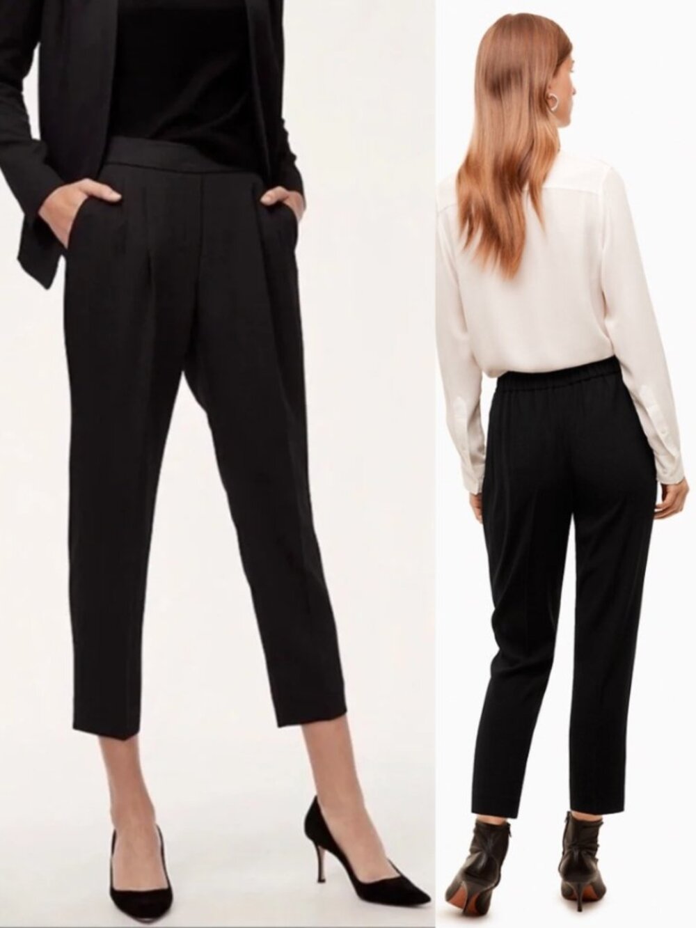 Babaton Black Twill High Rise Pleated Front Cohen Ankle Pants